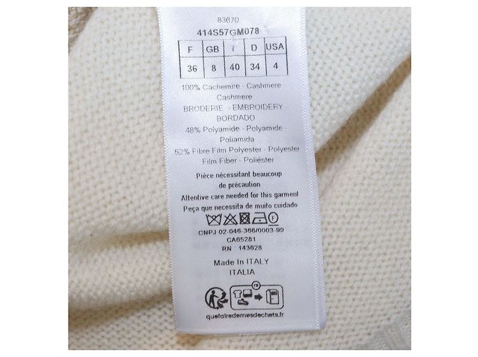 Christian Dior cremefarbener Kaschmirpullover mit Schmetterlingsstickerei Roh - Ansicht 6