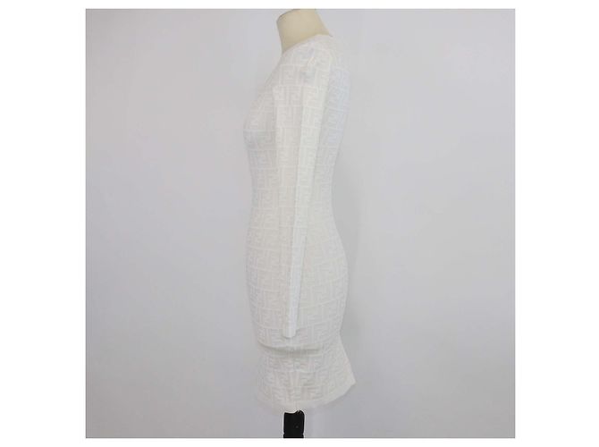 Fendi Off White FF Strick-Bodycon-Midikleid mit langen Ärmeln Aus weiß - Ansicht 2