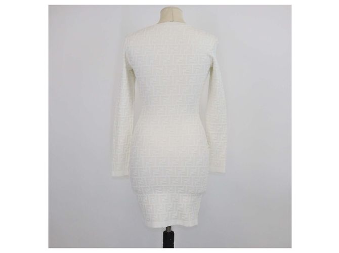 Fendi Off White FF Strick-Bodycon-Midikleid mit langen Ärmeln Aus weiß - Ansicht 3