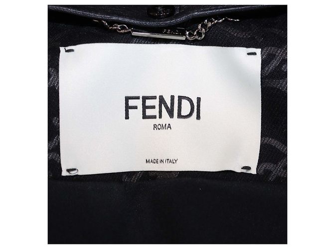 Fendi Black FF Denim Print & Detachable Shearling Collar Zip Jacket - view 5