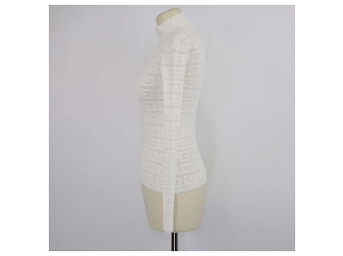 Givenchy Off White Strickpullover aus Viskose mit 4G-Jacquard und Rollkragen Aus weiß - Ansicht 2