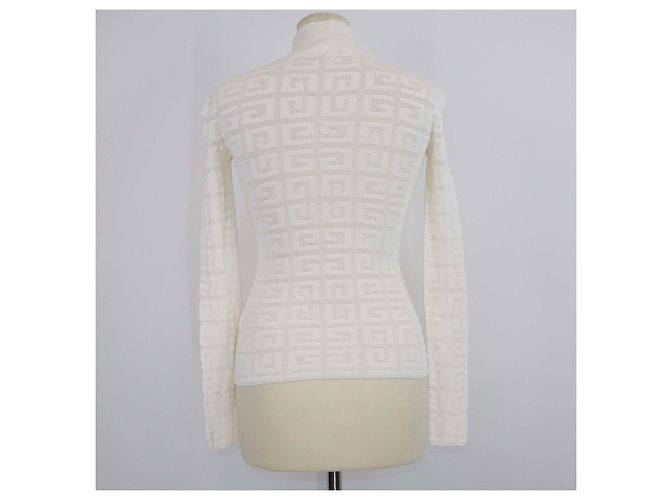 Givenchy Off White Strickpullover aus Viskose mit 4G-Jacquard und Rollkragen Aus weiß - Ansicht 3