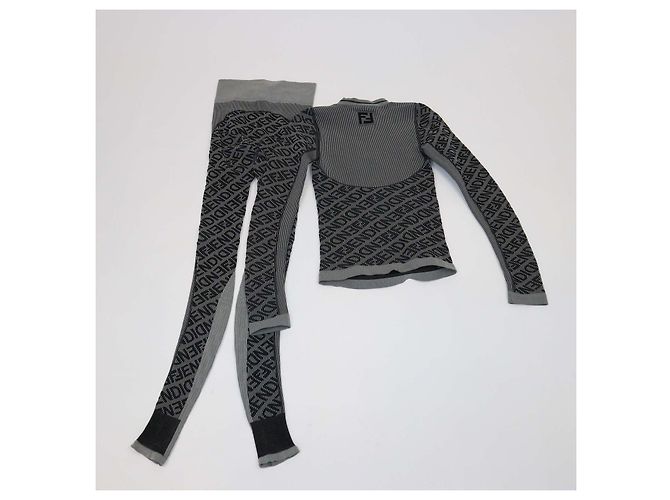 Fendi Jersey-Set aus gestreiftem Logo-Print-Pullover und Leggings in Grau/Schwarz - Ansicht 2