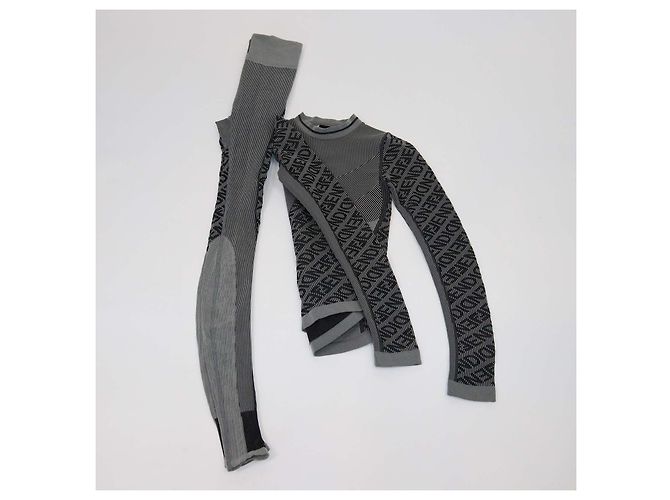 Fendi Jersey-Set aus gestreiftem Logo-Print-Pullover und Leggings in Grau/Schwarz - Ansicht 3