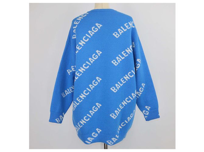 Balenciaga blauer Wollpullover mit Allover-Logo - Ansicht 3