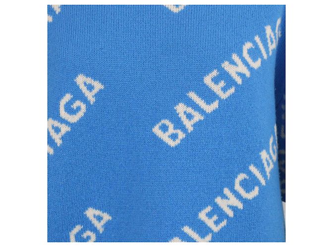 Balenciaga blauer Wollpullover mit Allover-Logo - Ansicht 4