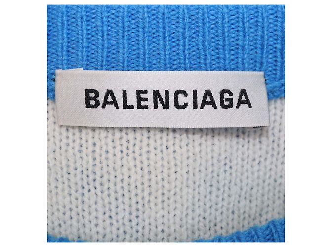 Balenciaga blauer Wollpullover mit Allover-Logo - Ansicht 5
