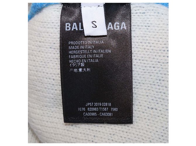 Balenciaga blauer Wollpullover mit Allover-Logo - Ansicht 6
