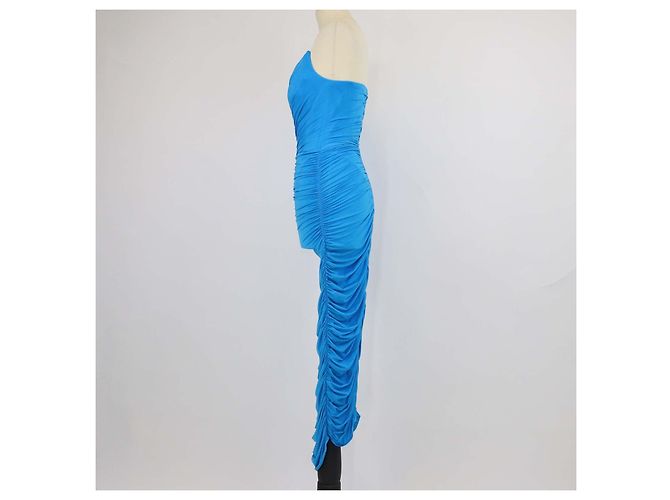 Autre Marque Alex Perry Blaues gerafftes trägerloses Midikleid - Ansicht 2