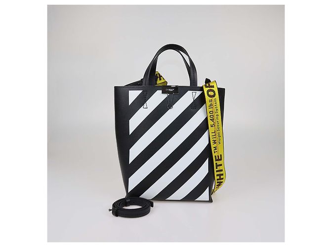 Off White Off-White Leder-Tote mit diagonalen Streifen Schwarz/Weiß - Ansicht 2