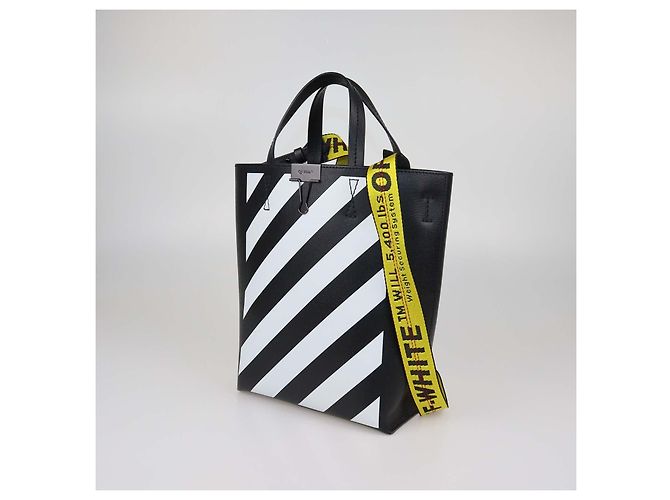 Off White Off-White Leder-Tote mit diagonalen Streifen Schwarz/Weiß - Ansicht 3