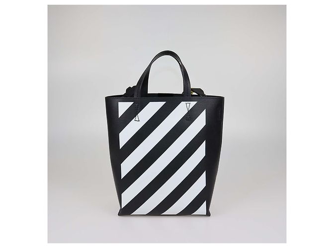 Off White Off-White Leder-Tote mit diagonalen Streifen Schwarz/Weiß - Ansicht 4