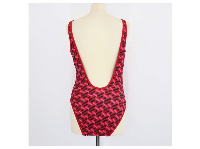 Versace einteiliger Badeanzug aus rotem Jersey mit geometrischem Logo-Print - Ansicht 3