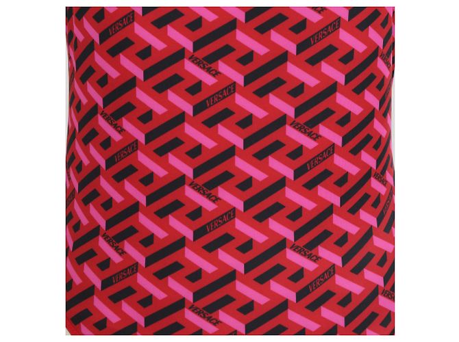 Versace einteiliger Badeanzug aus rotem Jersey mit geometrischem Logo-Print - Ansicht 4