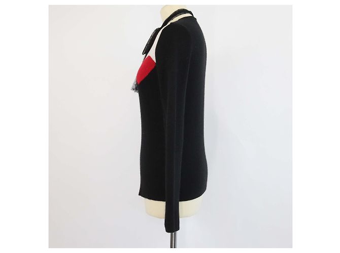 RED Valentino Tricolor Strickpullover mit Rundhalsausschnitt Schwarz - Ansicht 2