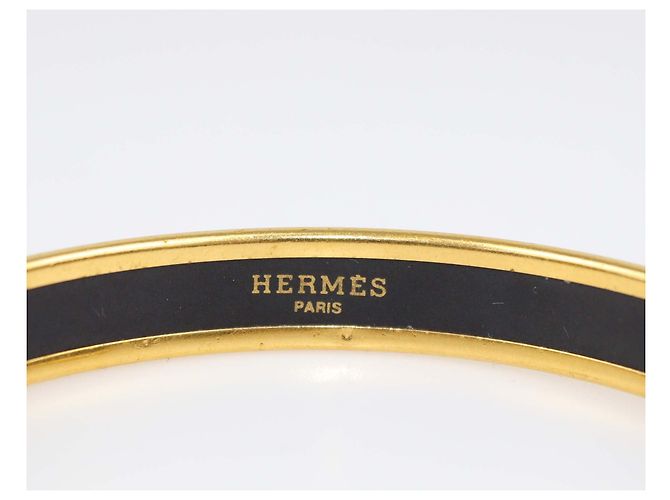 Hermès Bracelet jonc étroit Caleche en émail orange plaqué or Hermes - vue 4