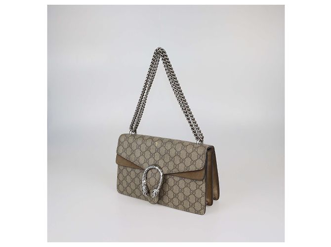 Borsa a tracolla Small Dionysus Gucci in tela GG Supreme beige e camoscio Marrone - vista 2