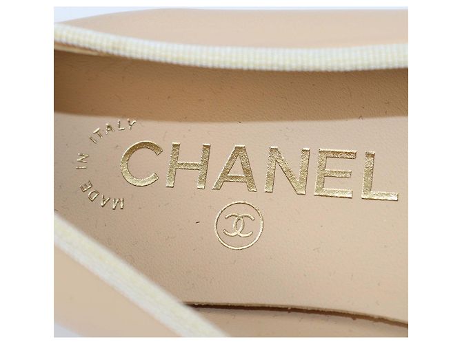 Ballerine Chanel Beige/Black Leather Bow CC Cap Toe Nero - vista 6