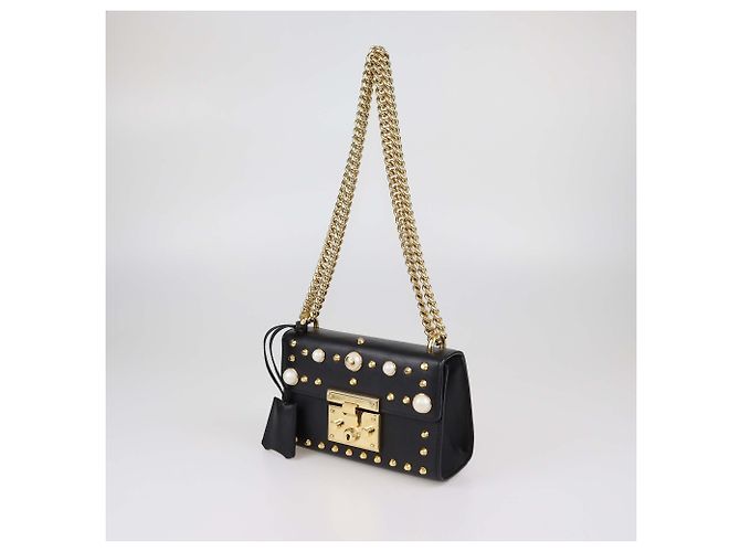 Padlock Borsa a tracolla Gucci Small in pelle nera con borchie di perle e lucchetto Nero - vista 2