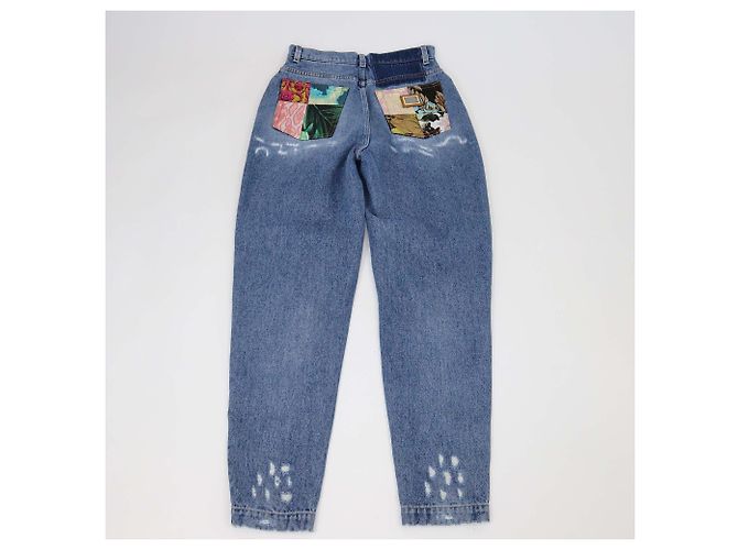 Pantaloni Dolce & Gabbana in denim blu lavato con tasche patchwork e strappi - vista 2