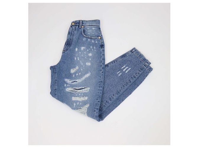 Pantaloni Dolce & Gabbana in denim blu lavato con tasche patchwork e strappi - vista 3