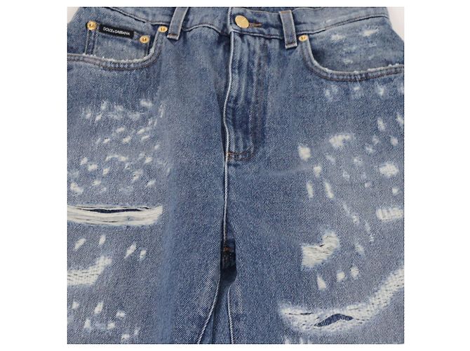 Pantaloni Dolce & Gabbana in denim blu lavato con tasche patchwork e strappi - vista 4