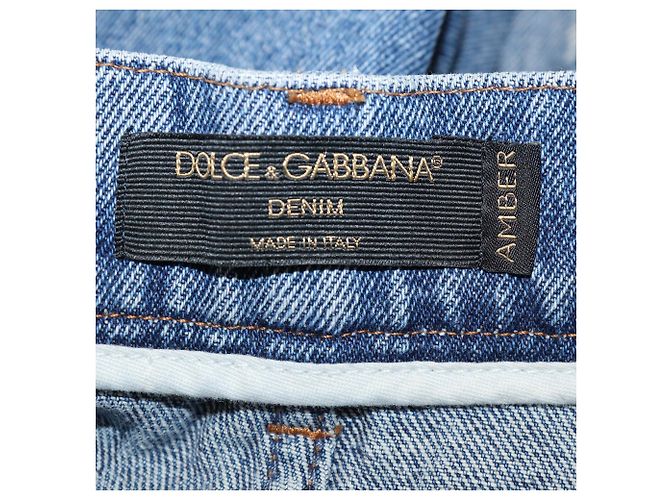 Pantaloni Dolce & Gabbana in denim blu lavato con tasche patchwork e strappi - vista 5