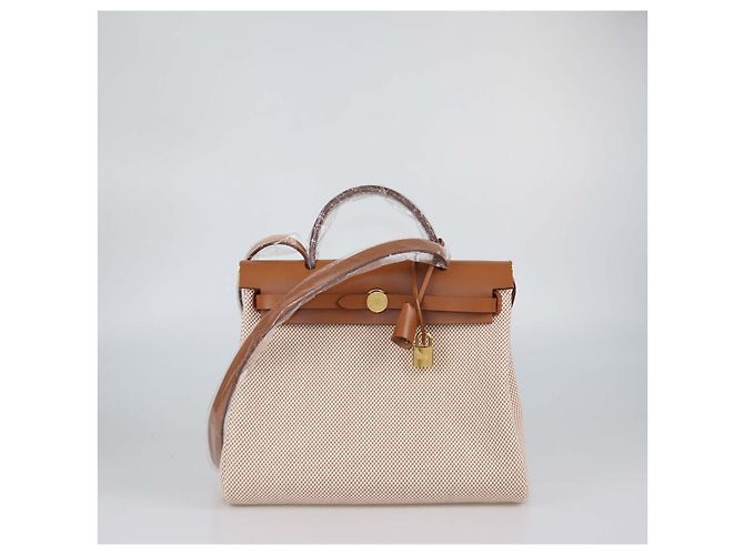 Hermès Borsa Herbag Zip 31 Hermes Ecru Beige/Naturel Sable in Tela Criss Viking e Pelle Vache Hunter - vista 2