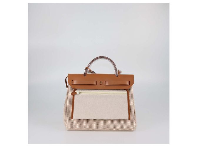 Hermès Borsa Herbag Zip 31 Hermes Ecru Beige/Naturel Sable in Tela Criss Viking e Pelle Vache Hunter - vista 4