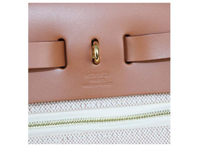 Hermès Borsa Herbag Zip 31 Hermes Ecru Beige/Naturel Sable in Tela Criss Viking e Pelle Vache Hunter - vista 6