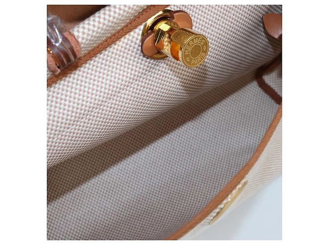 Hermès Borsa Herbag Zip 31 Hermes Ecru Beige/Naturel Sable in Tela Criss Viking e Pelle Vache Hunter - vista 7