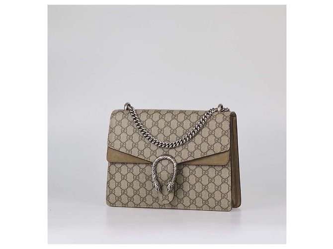Borsa a tracolla Dionysus media Gucci in tela GG Supreme beige e camoscio - vista 2