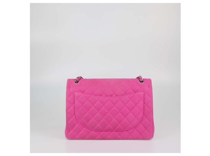 Borsa Chanel Maxi Classic Double Flap in pelle caviar matelassé e nubuck rosa - vista 3