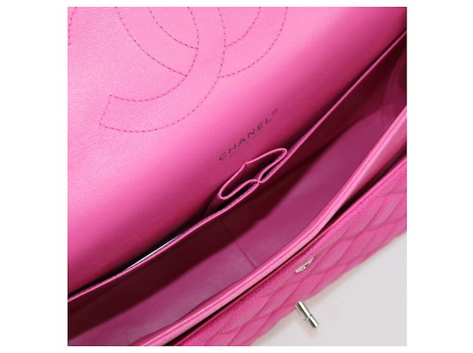 Borsa Chanel Maxi Classic Double Flap in pelle caviar matelassé e nubuck rosa - vista 6