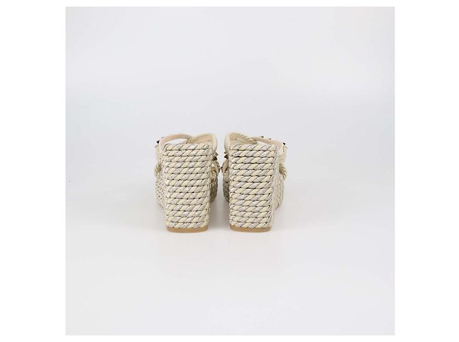 Sandali con zeppa Valentino Rockstud Torchon in rafia e pelle ivory Crudo - vista 5
