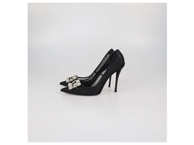 Décolleté Roger Vivier con cinturino a fiore in mesh nero e decorazioni - vista 4