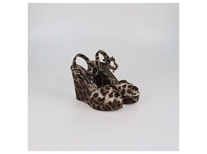 Sandali wedge in tessuto leopardato marrone/beige Dolce & Gabbana - vista 2