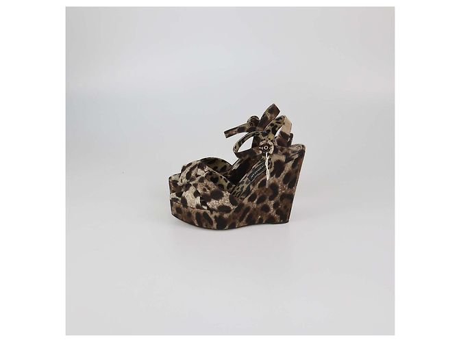 Sandali wedge in tessuto leopardato marrone/beige Dolce & Gabbana - vista 4