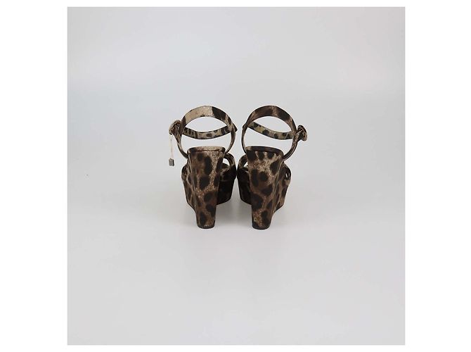 Sandali wedge in tessuto leopardato marrone/beige Dolce & Gabbana - vista 5
