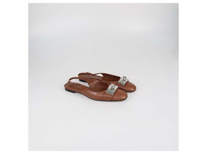 Hermès Décolleté slingback Innocente in pelle marrone scuro Hermes - vista 2