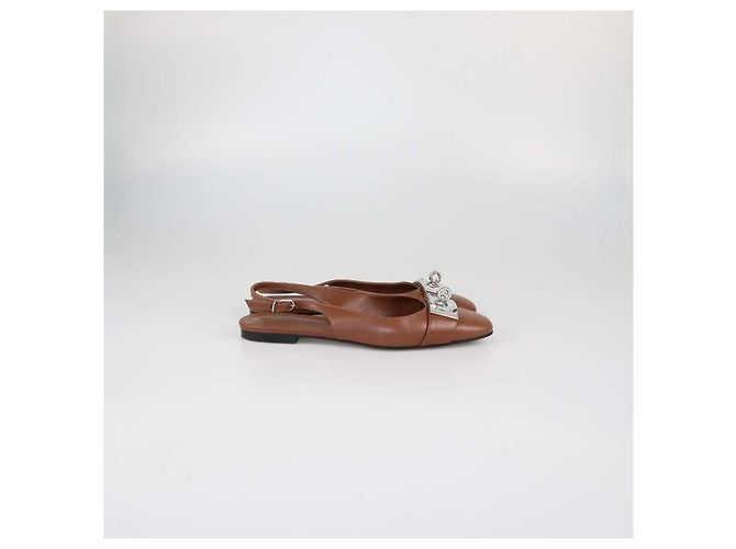 Hermès Décolleté slingback Innocente in pelle marrone scuro Hermes - vista 3
