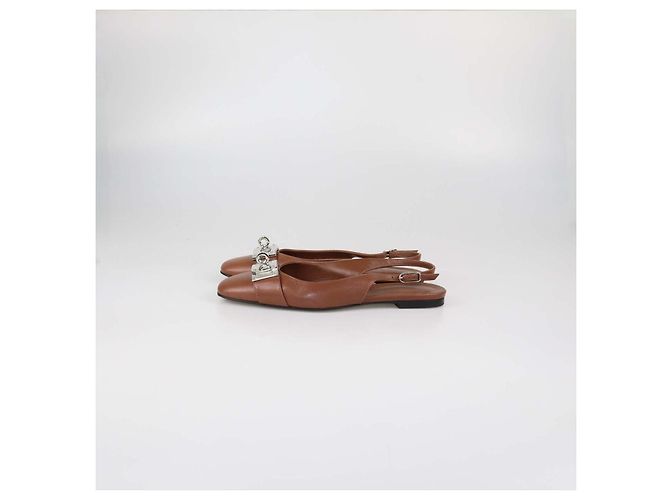 Hermès Décolleté slingback Innocente in pelle marrone scuro Hermes - vista 4