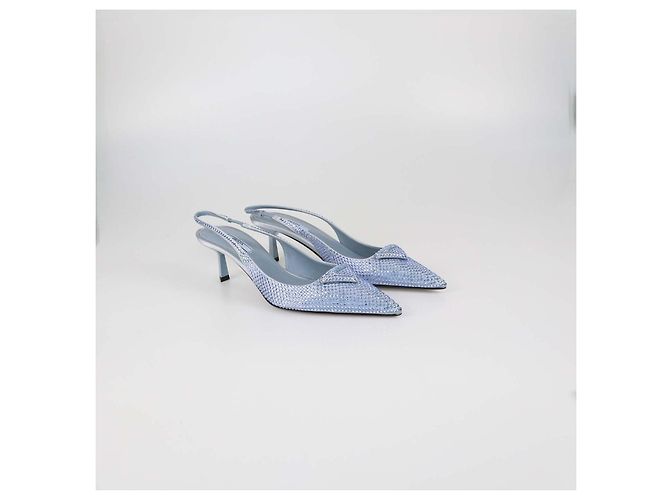 Décolleté Slingback Prada in raso azzurro con cristalli Blu - vista 2