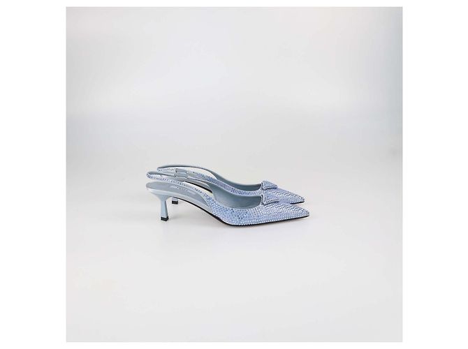 Décolleté Slingback Prada in raso azzurro con cristalli Blu - vista 3