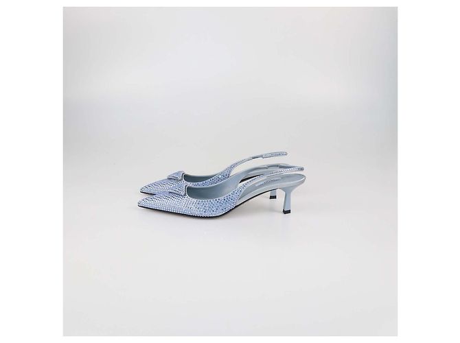 Décolleté Slingback Prada in raso azzurro con cristalli Blu - vista 4