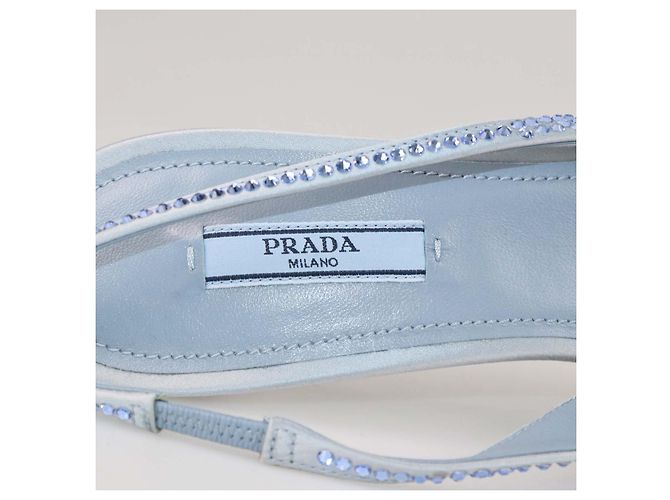 Décolleté Slingback Prada in raso azzurro con cristalli Blu - vista 6