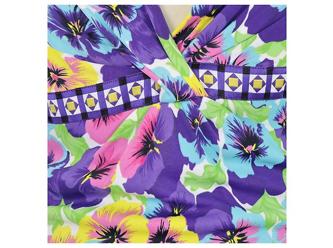 Top Versace multicolore in misto maglia con stampa floreale, scollo a V e maniche lunghe - vista 4