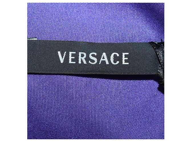 Top Versace multicolore in misto maglia con stampa floreale, scollo a V e maniche lunghe - vista 6
