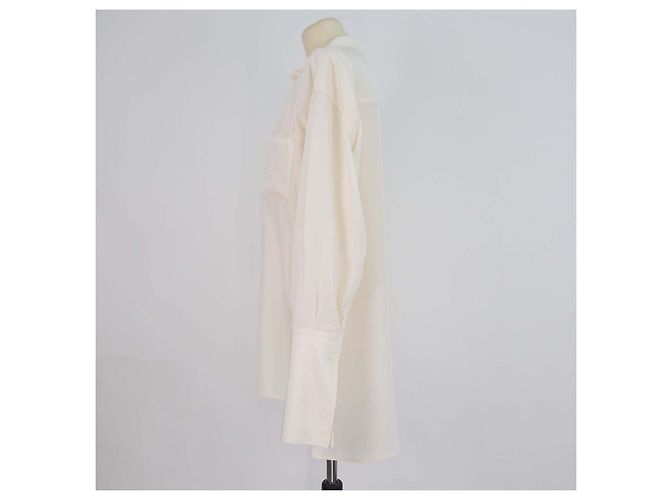 Blusa oversized de manga comprida em seda creme com bolso Anagram Loewe Cru - vista 2