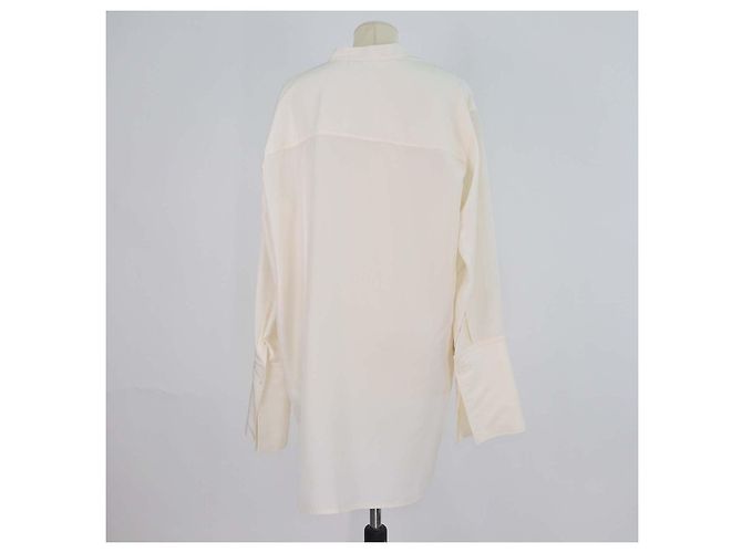 Blusa oversized de manga comprida em seda creme com bolso Anagram Loewe Cru - vista 3